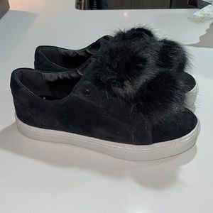 Sam Edelman Leya Black Suede Pom Pom Platform Sneaker